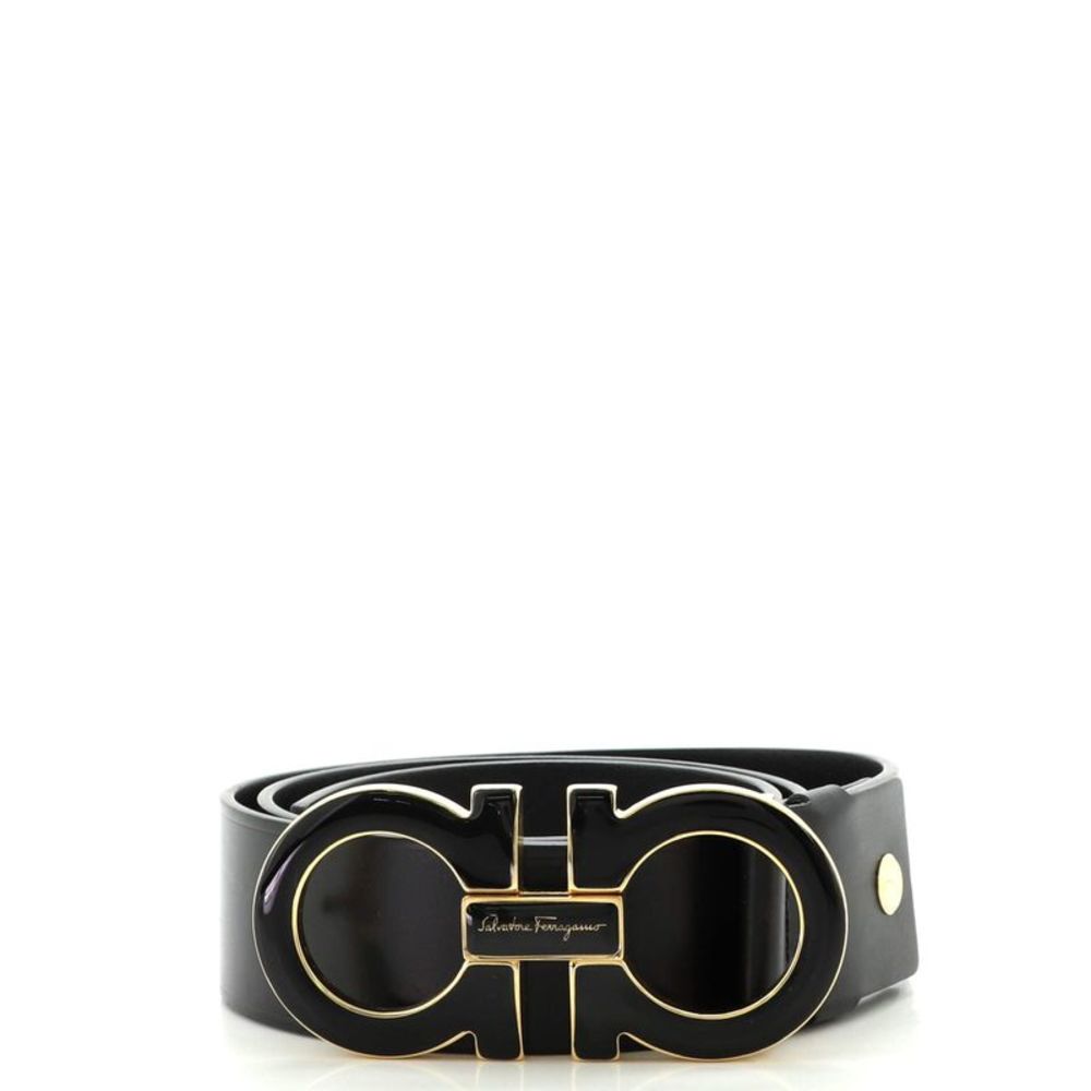 Salvatore Ferragamo Gancini Belt Leather Wide 95 Black